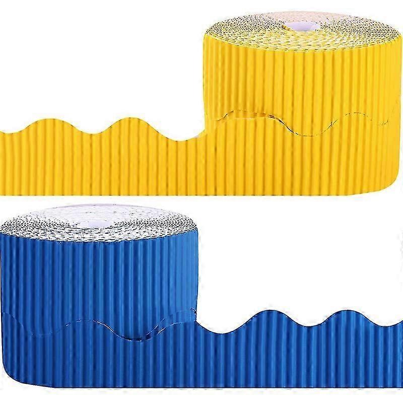 2 Rolls Bulletin Board Borders Scalloped Border Decoration Background Paper for Decorative Borders (Yellow and Blue)