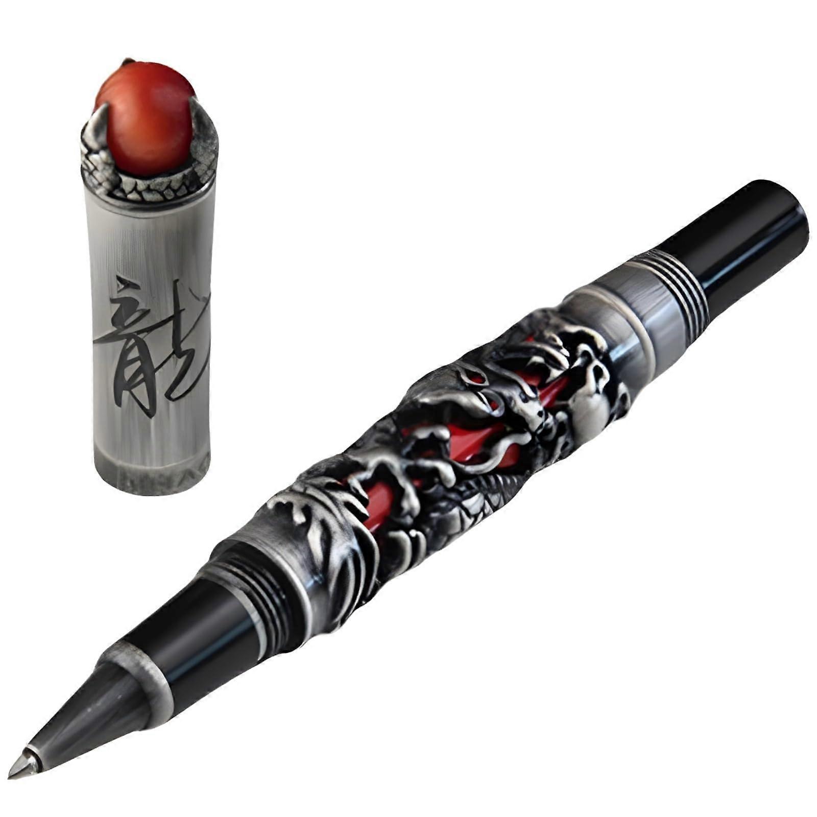 Luxury Dragon Fountain Pen in Chinese Style with Red Agate Detail for Retro Journal Writing and Signature Use