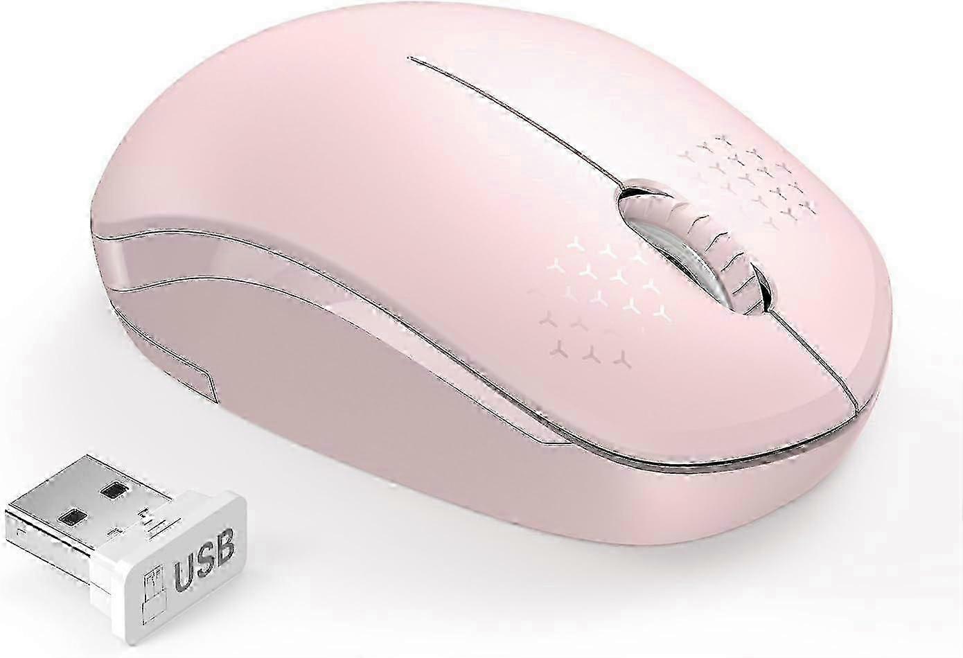 Portable Wireless Mouse with USB Receiver - 2.4G Computer Mice for PC, Tablet & Laptop in Stylish Pink Color