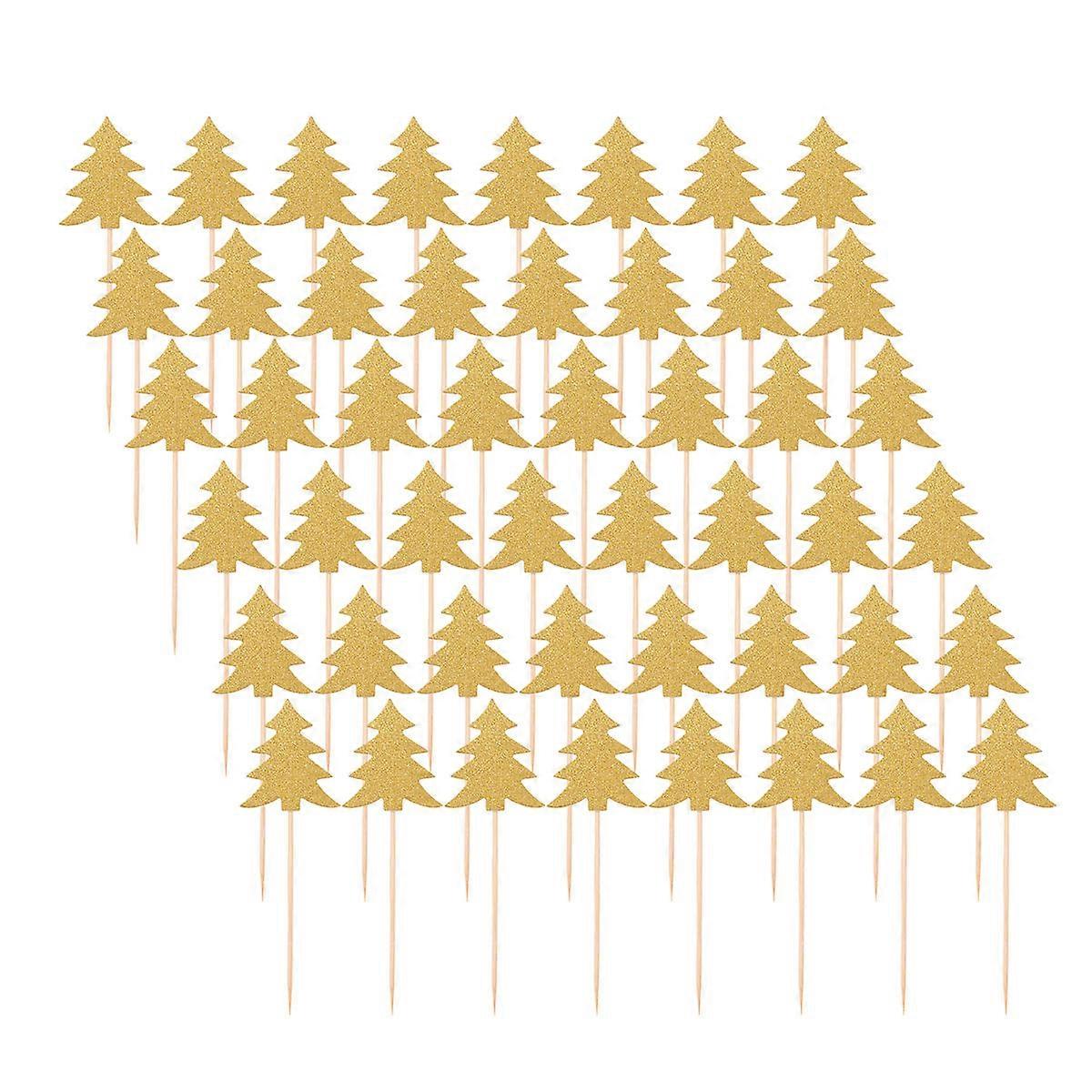 Golden Christmas Tree Cake Picks for Decoration 50Pcs Practical Paper Design