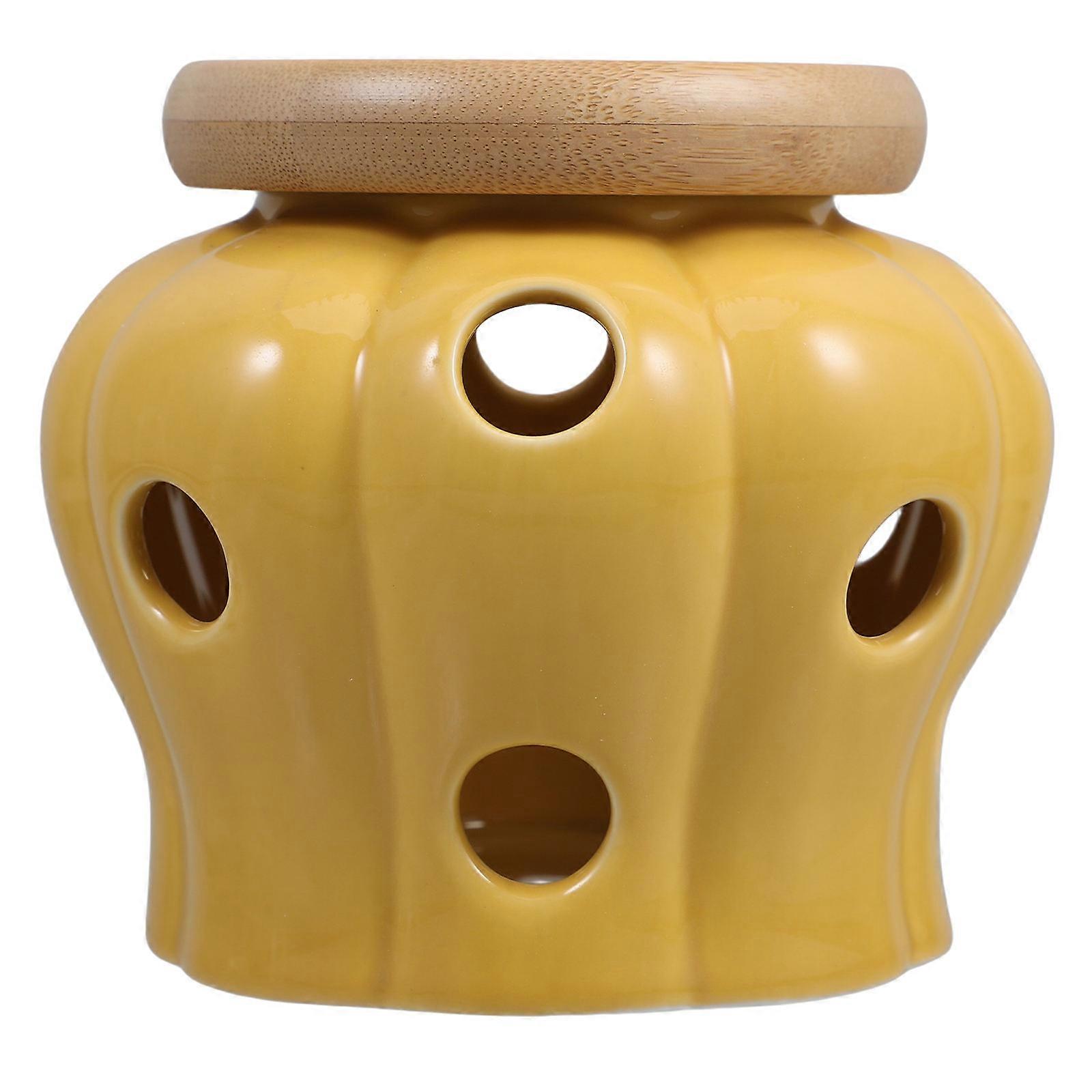 Ceramic Garlic Keeper with Lid 1 Set Ginger Storage Jar for Kitchen Counter Farmhouse Style Garlic Storage Holder