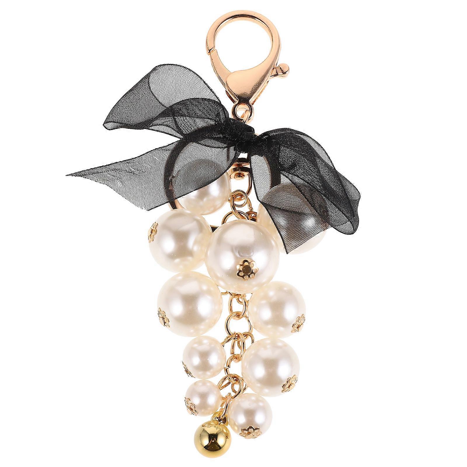 Grape Shaped Bow Keychain Alloy Fabric Pearl For Everyday Use Decorative Accessory Women Girls 1Pack