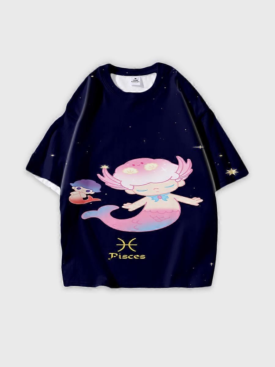 T-shirt round neck Pattern loose short sleeve C2972