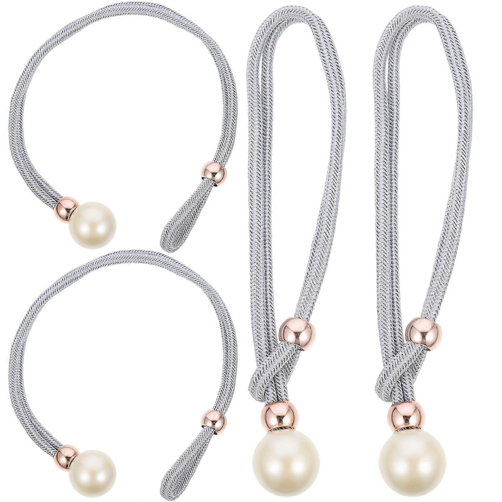 Curtain Pull Backs Pearl Beads Shape High Density Weaving Drapes Tiebacks 4Set