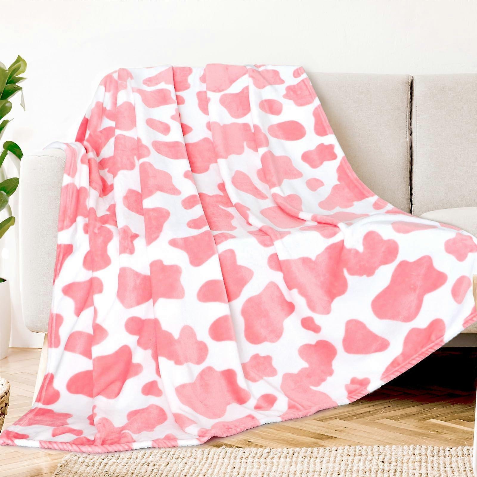 Cow Pink Double Fleece Blanket Twin Size 60" x 80" Soft Plush Material for Cozy Comfort and Warmth