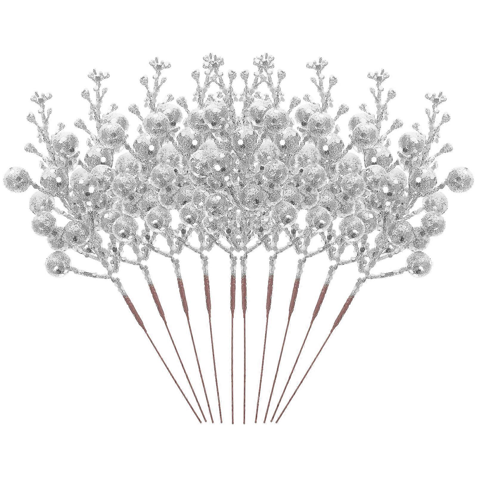 10Pcs Glitter Artificial Berry Stems for Christmas Tree Wreath Decorations