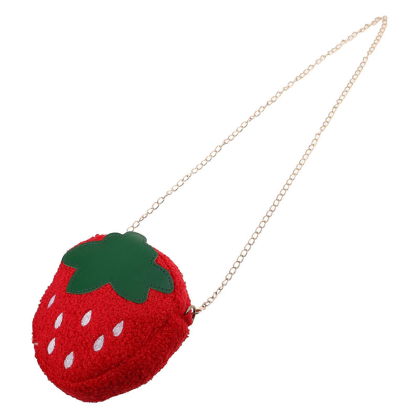Cute Strawberry Shaped Shoulder Bag for Toddlers Portable Crossbody Purse Red Plush Material 1Pcs