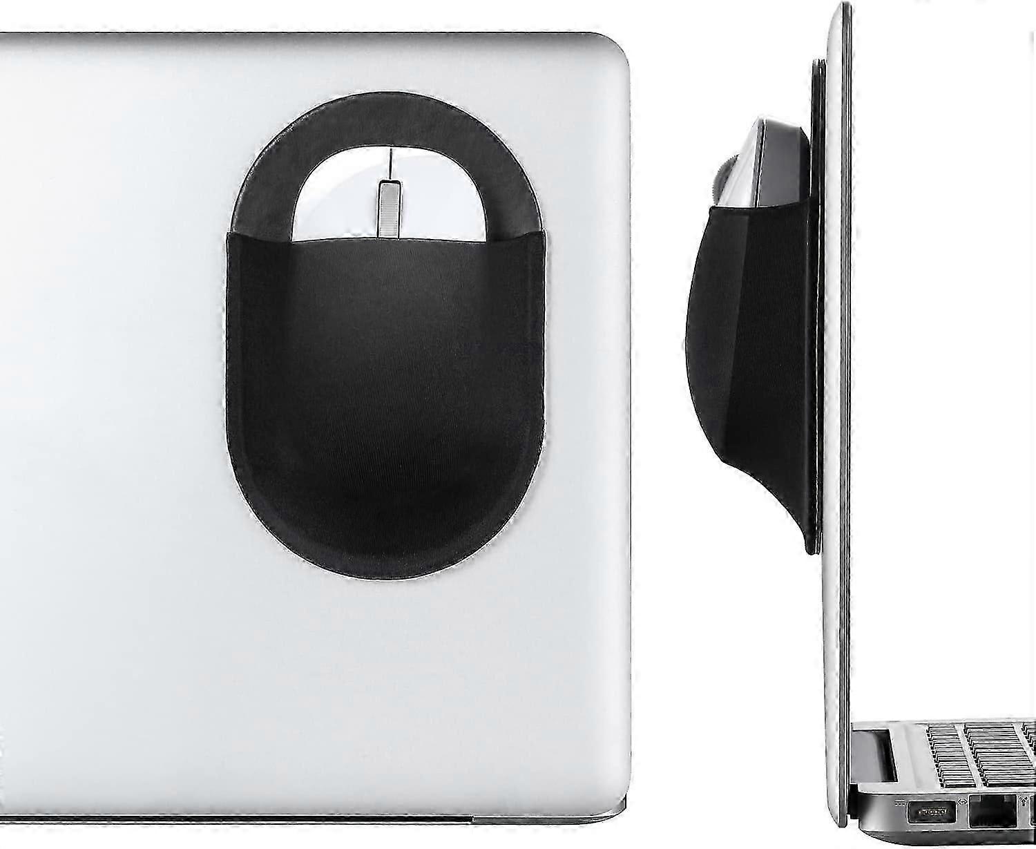 Universal Stick On Mouse Pouch, Mouse Holder for Wireless Mouse, Mouse Sleeve for Laptop, Reusable Adhesive(Black)