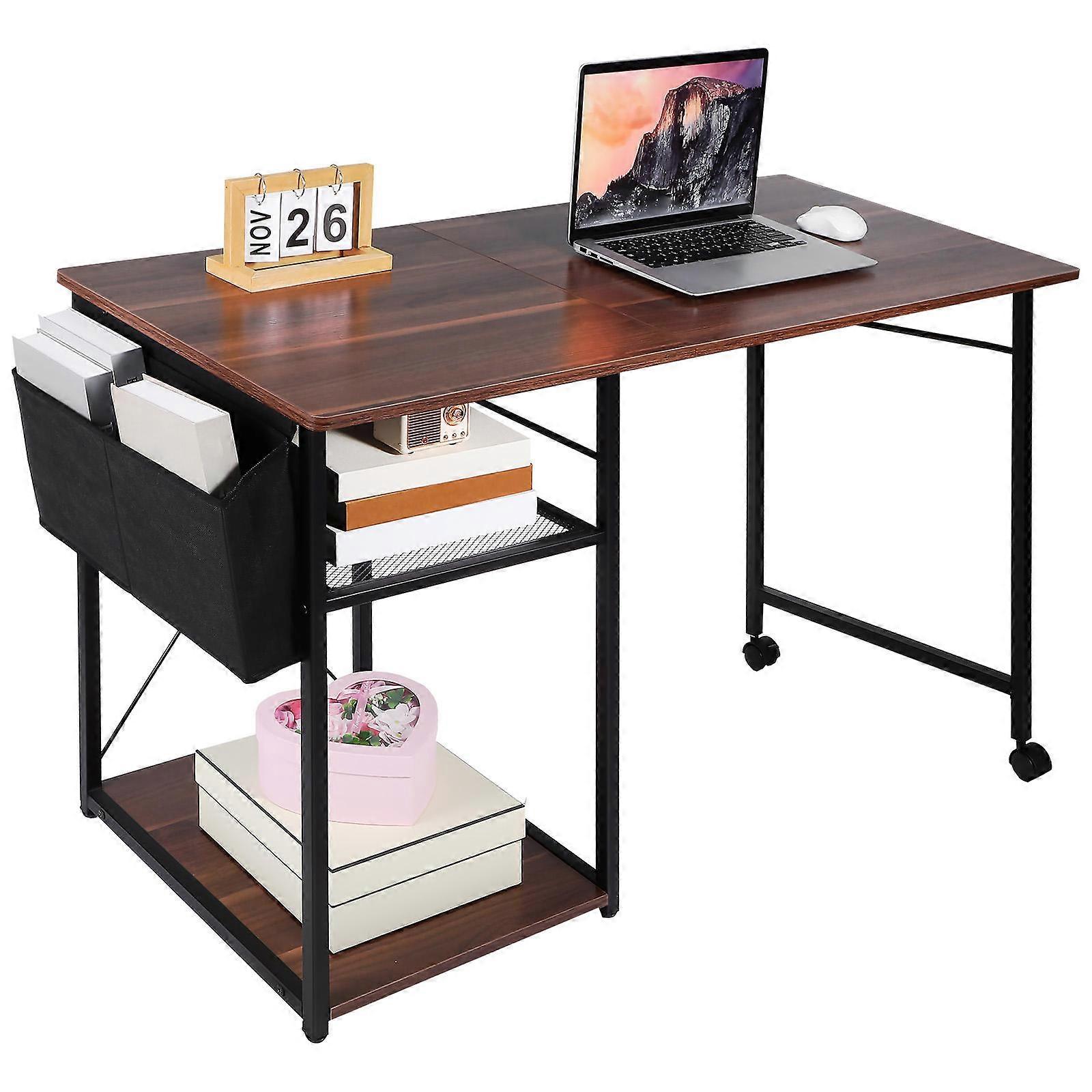 Mesa Gamer Desk para Trabalho e Estudo com Armazenamento Chocolate 120,00X75,00X55,00CM Resistente Pacote com 4