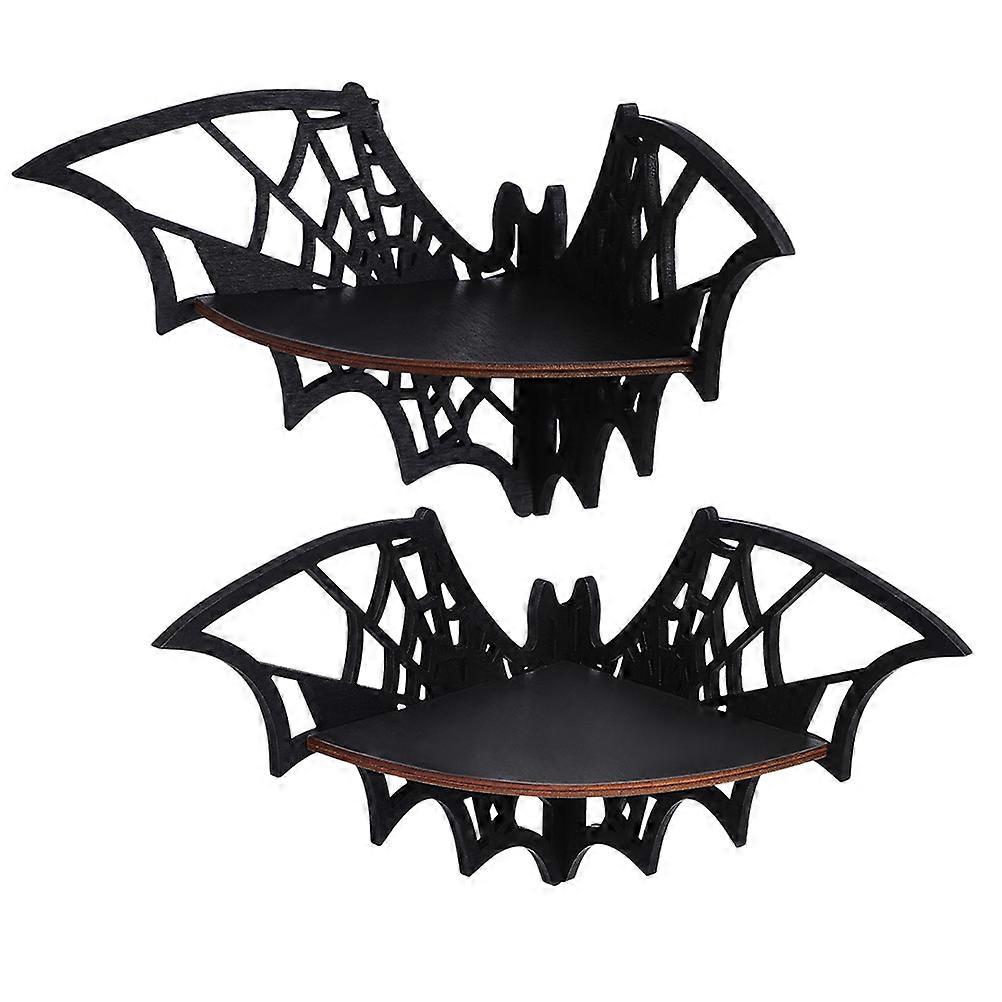 Black Wood Creative Spider Web Corner Shelf for Storage and Decor 2pcs 7.9"x7.9"