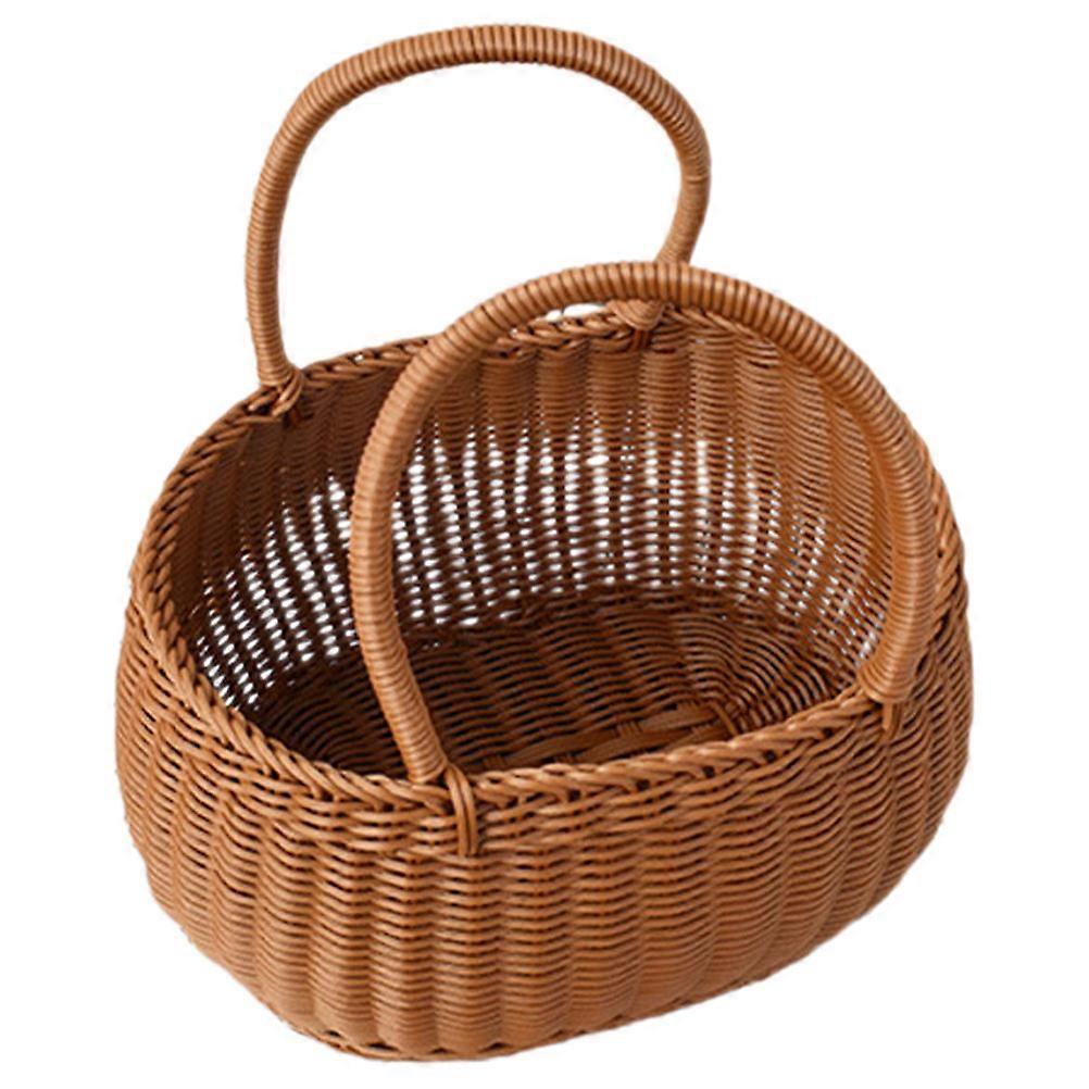 Hand Woven Plastic Basket for Home Use with Light Brown Color and Design 12.5 x 8.5 x 5