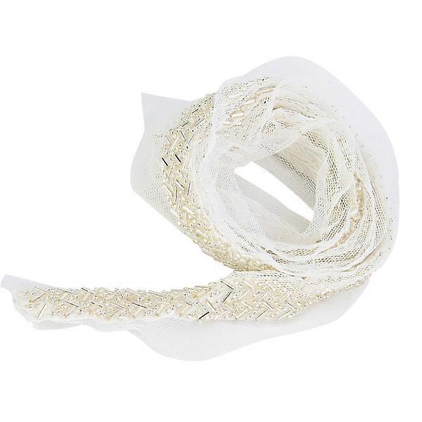 1 Yard Artificial Pearl Bead String Resin Rhinestones Embroidered Lace Trim Ribbon Tape (#4)
