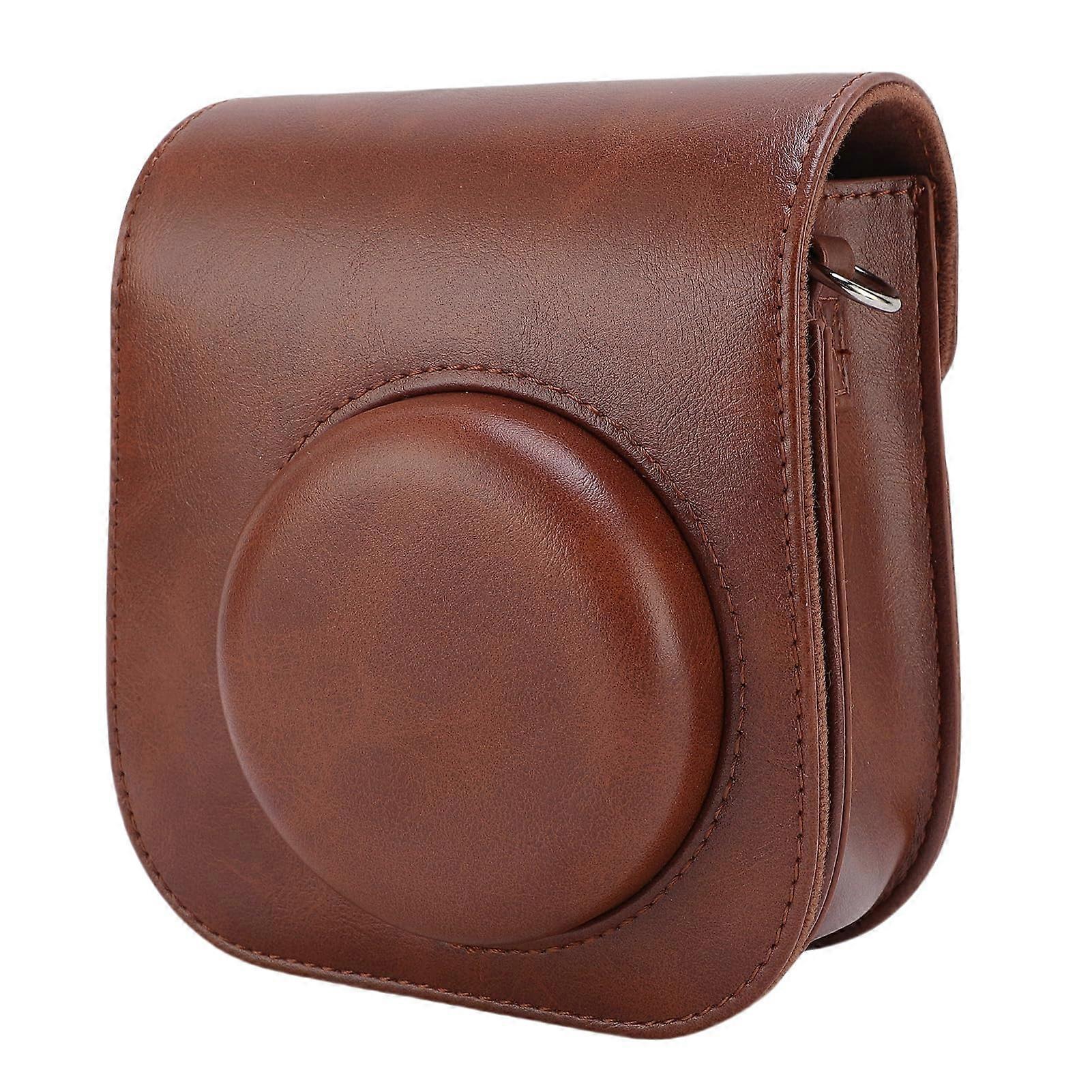 Instant Camera Case PU Leather Magnetic Flip Cover Dust and Scratch Resistant Removable Adjustable Shoulder Strap Brown