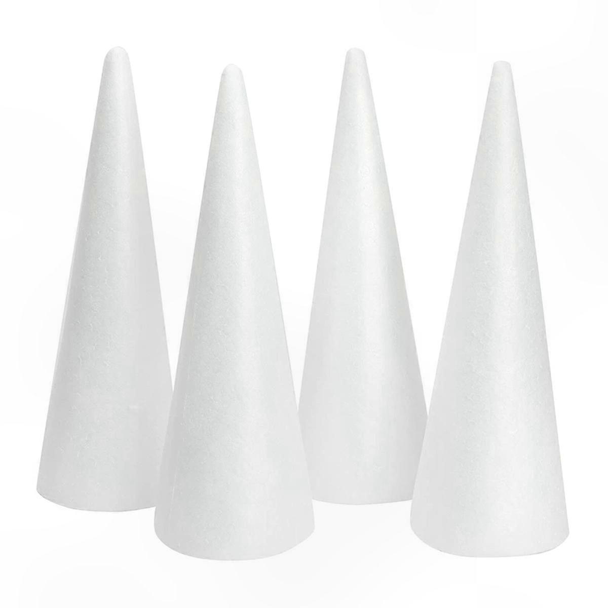 White Foam Cones for Crafting, 4.5 x 13.5 Inches, Pack of 4, Ideal for DIY Projects and Decorations