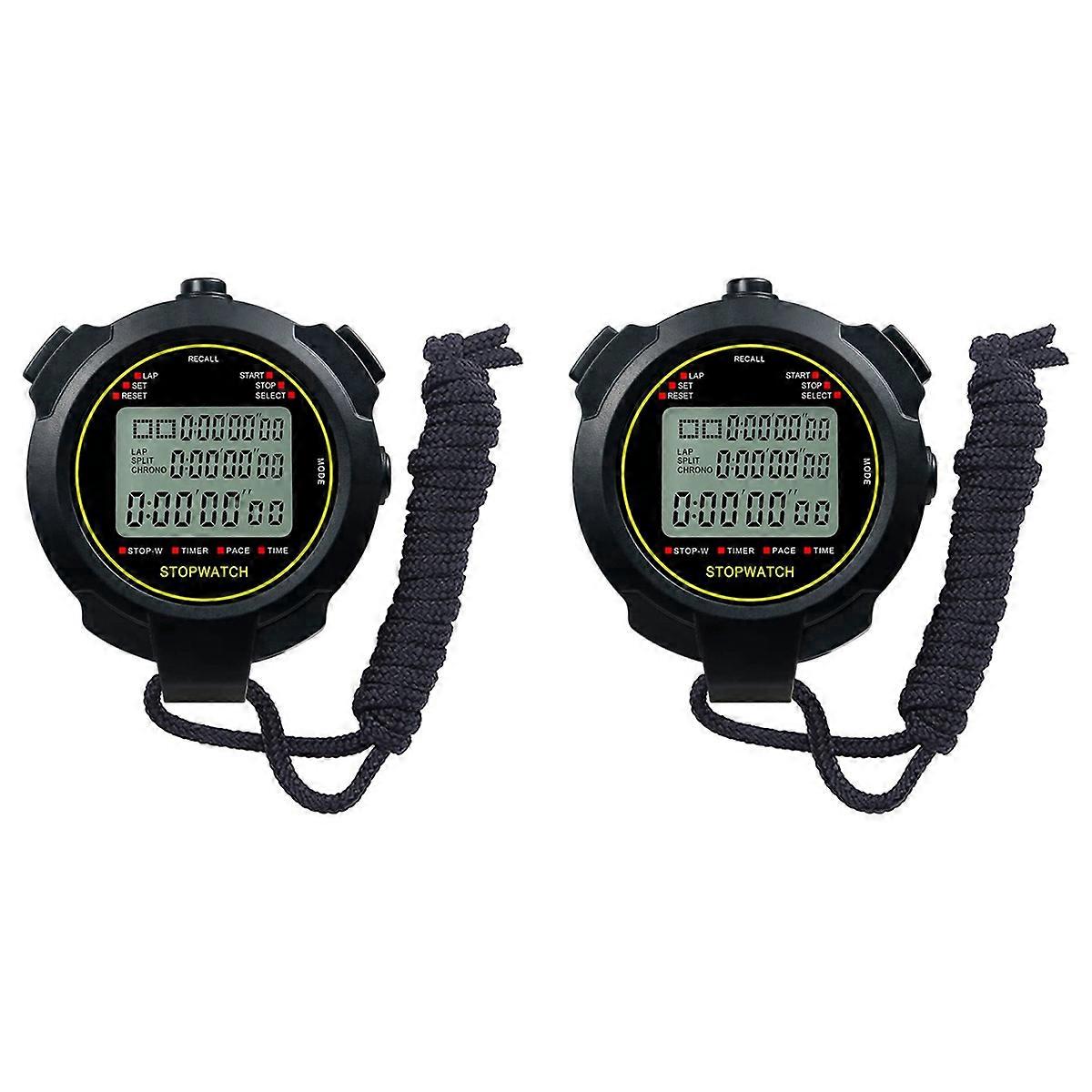2X Digital Sports Stopwatch, 10Lap /Split Memory Stopwatch Count Down Timer, Large Display Waterproo