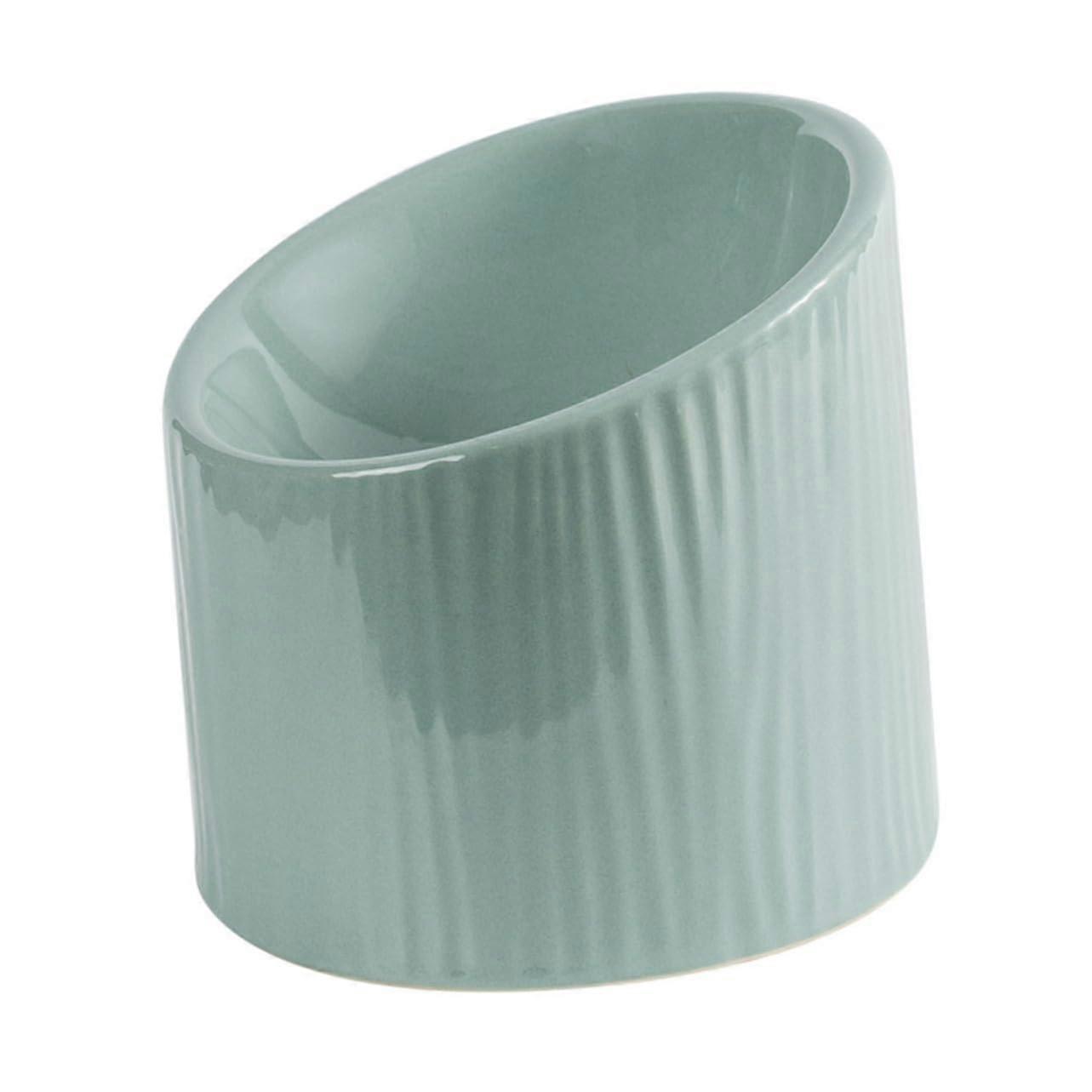 Cat Bowl Ceramic Raised Cat Food Dish For Indoor Use Light Green One Piece