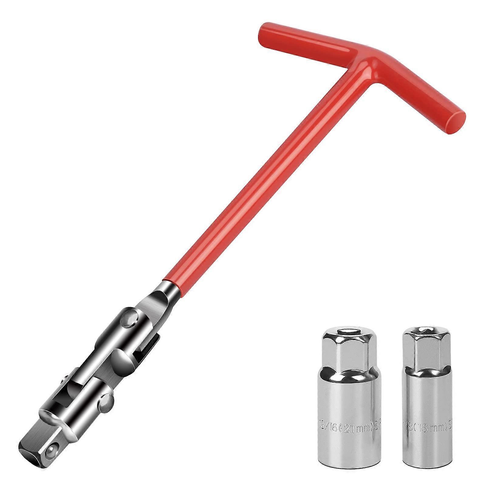 Spark Plug Wrench Universal for Car and Motorcycle, Spark Plug Remover, 16/21 Mm Spark Plug Socket Set, T-Key 3Pcs-Rot