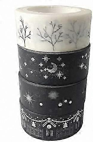 Silver Washi Tape Set, 4 Rolls for Christmas Crafting and Decoration