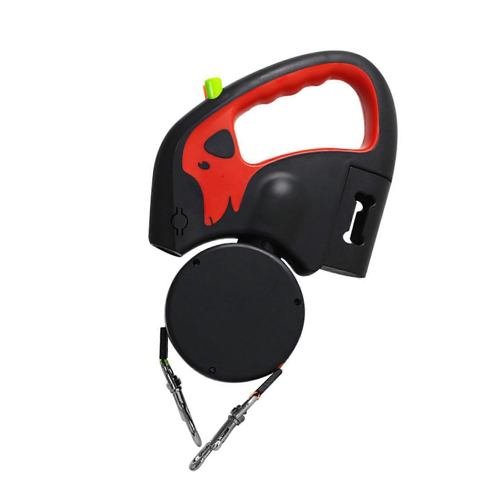 Adjusting the length of antislip dog leashes with night lights for safe evening walks in red.