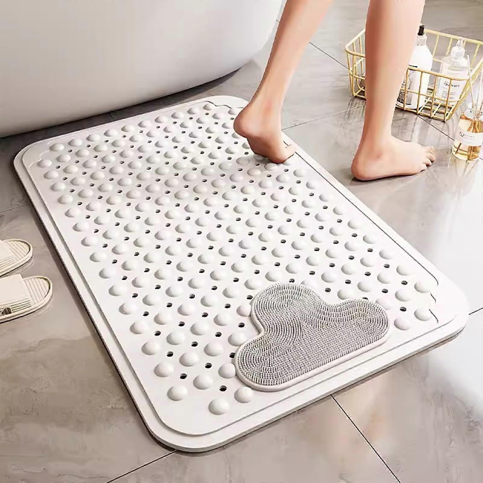 Antislip shower mat with suction cups, drainage hole, massage texture, machine washable (White, 80*120cm)