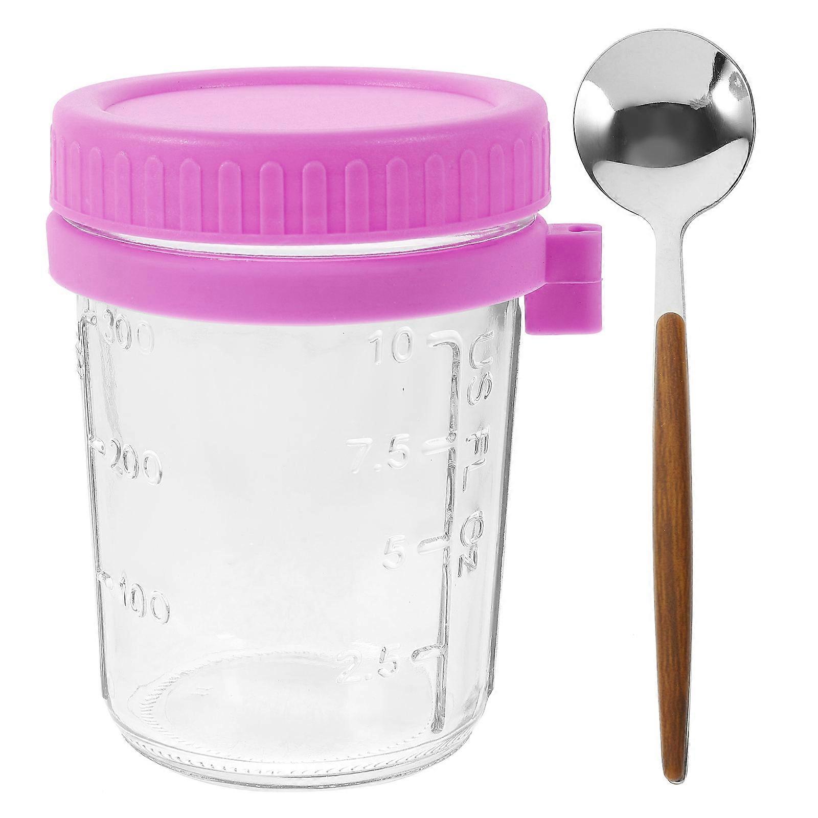 Portable Breakfast Cup for Home Use Made of Glass and Silicone Purple with Lid Spoon 450ml