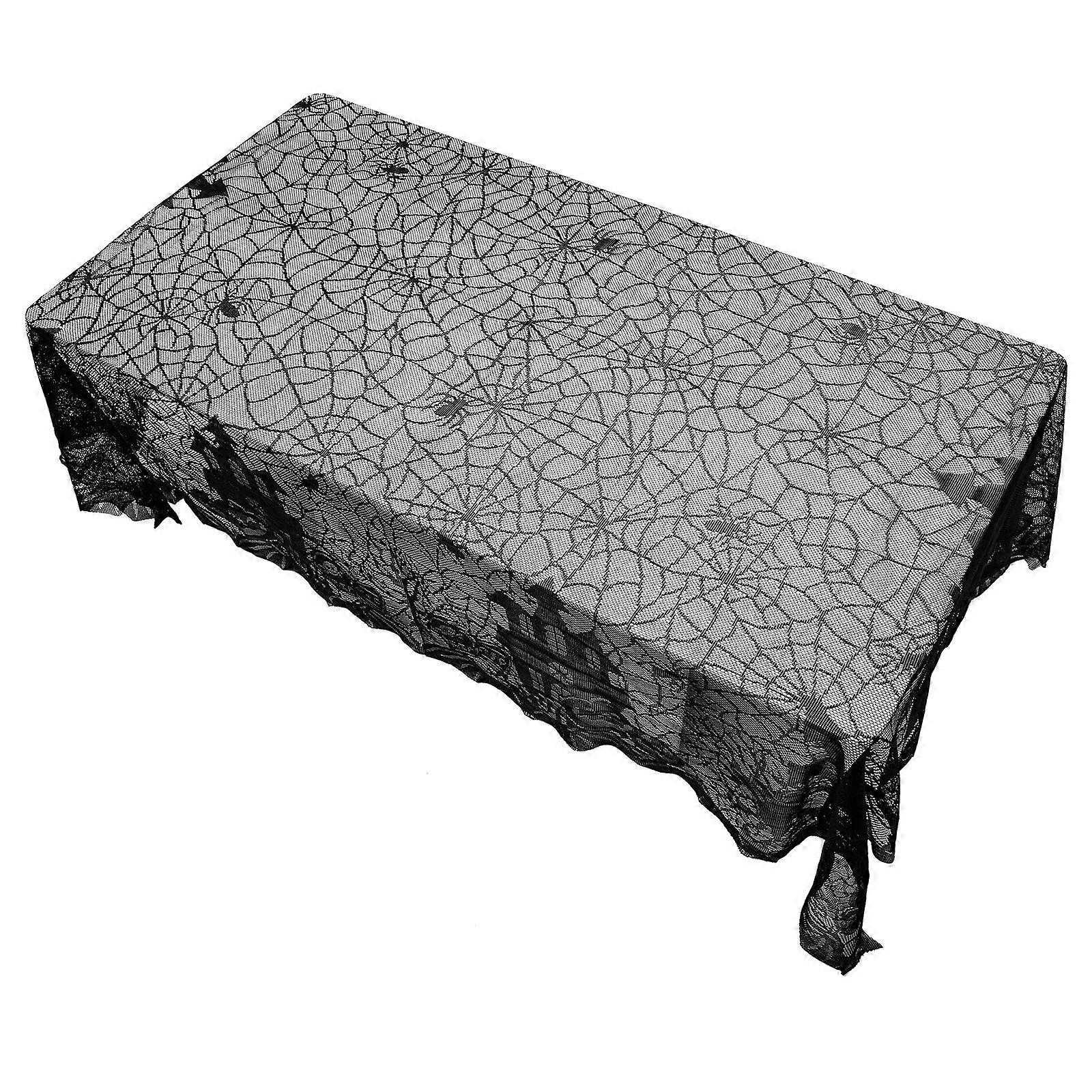 Black Lace Spider Web Table Runner for Halloween Decor – Versatile Indoor Outdoor Use for Table, Window, Wall, and Fireplace Decoration