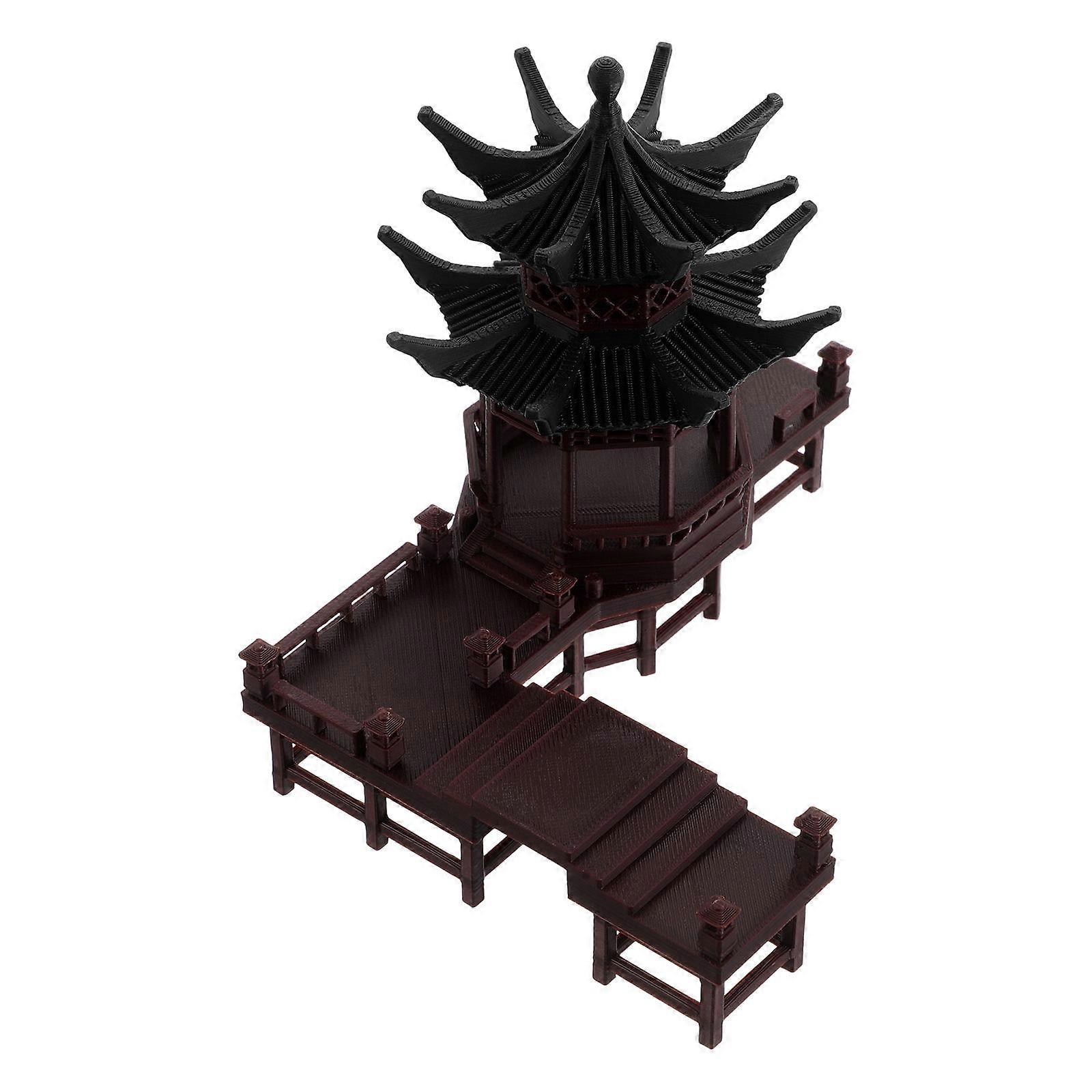 Pavilion Shaped Plastic Model For Terrarium And Aquarium Decor In Asian Style Offering Versatile Functionality 1Pcs