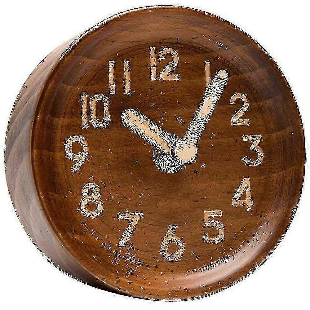 Dark Pine Wood Silent Analog Desk Clock - Battery-Operated Tabletop Clock with Precise Quartz Movement_MM2