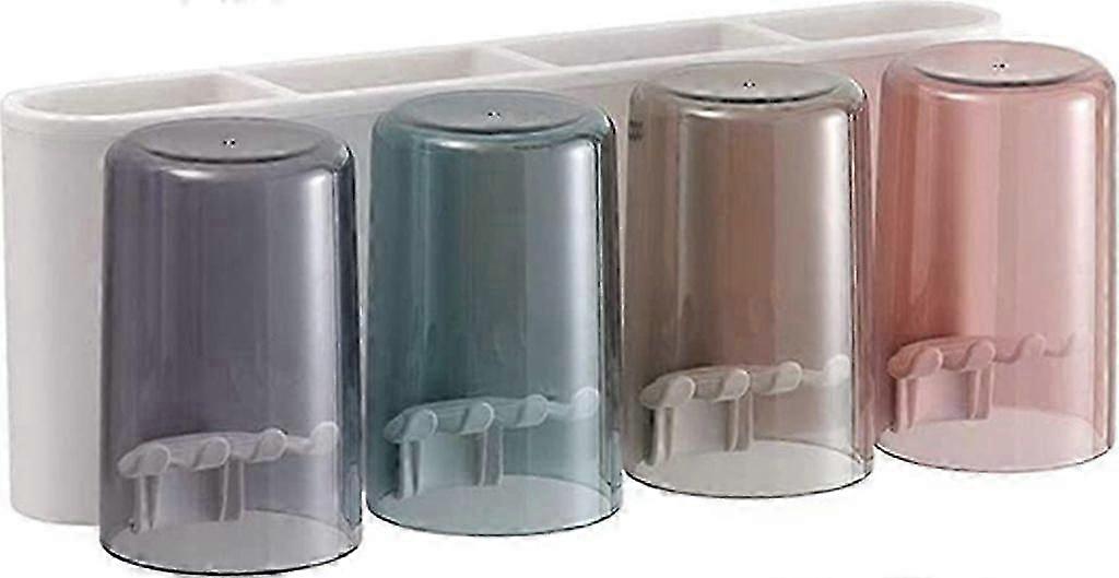 Wall-Mounted Toothbrush Holder with 4 Cups, Kids Toothpaste Organizer