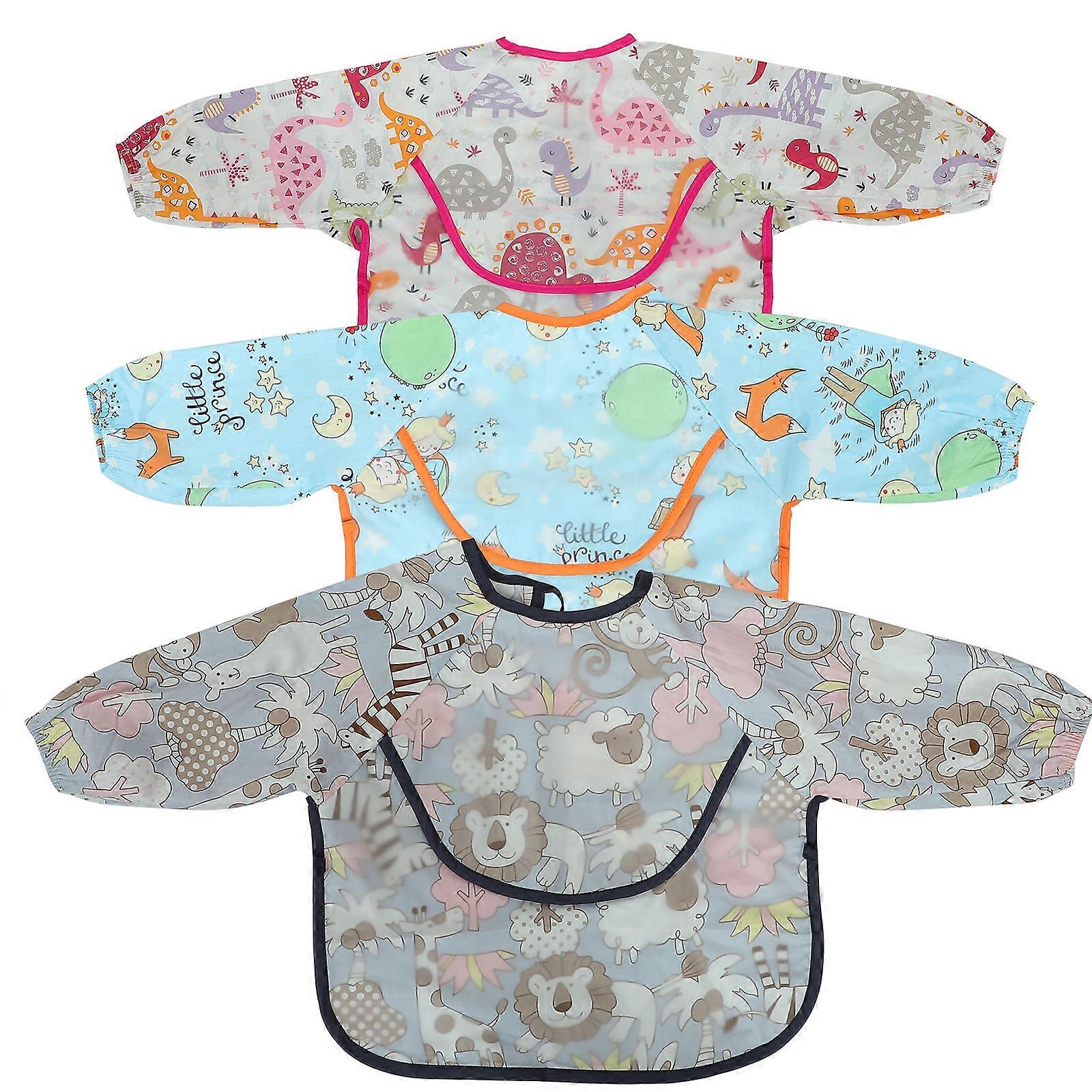 Assorted Color 3Set Waterproof Baby Bibs for Daily Use Cotton Long Sleeve Smocks