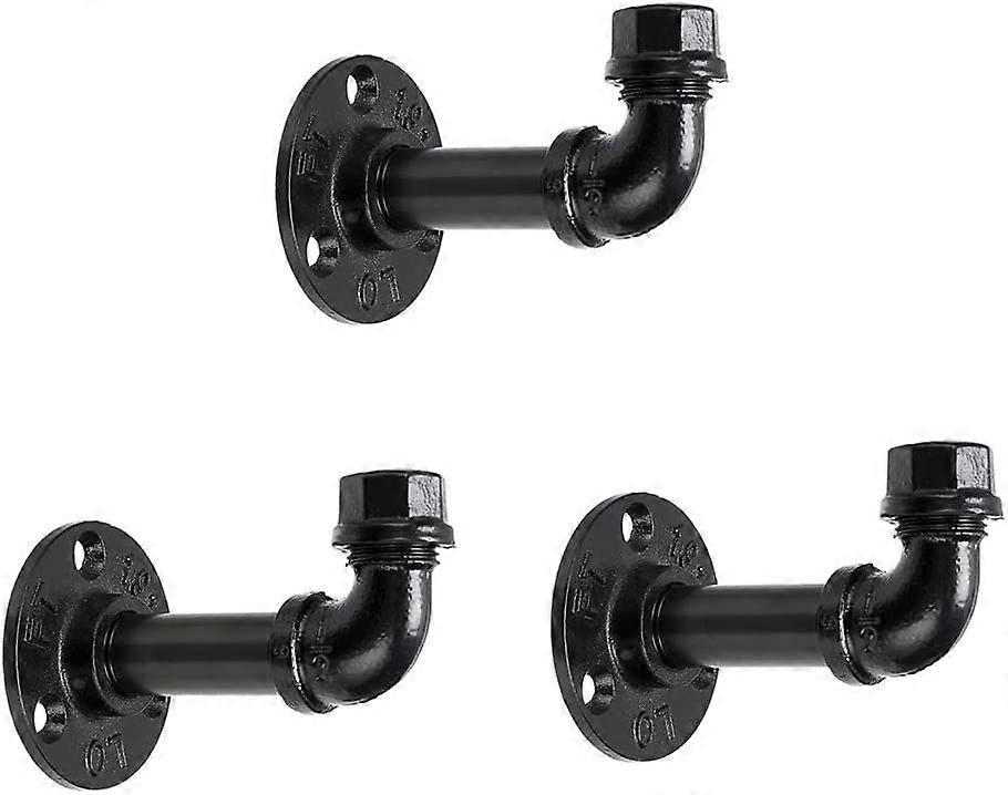 Industrial Pipe Coat Hooks - Rustic Wall Mount Rack (Black, 3pcs)