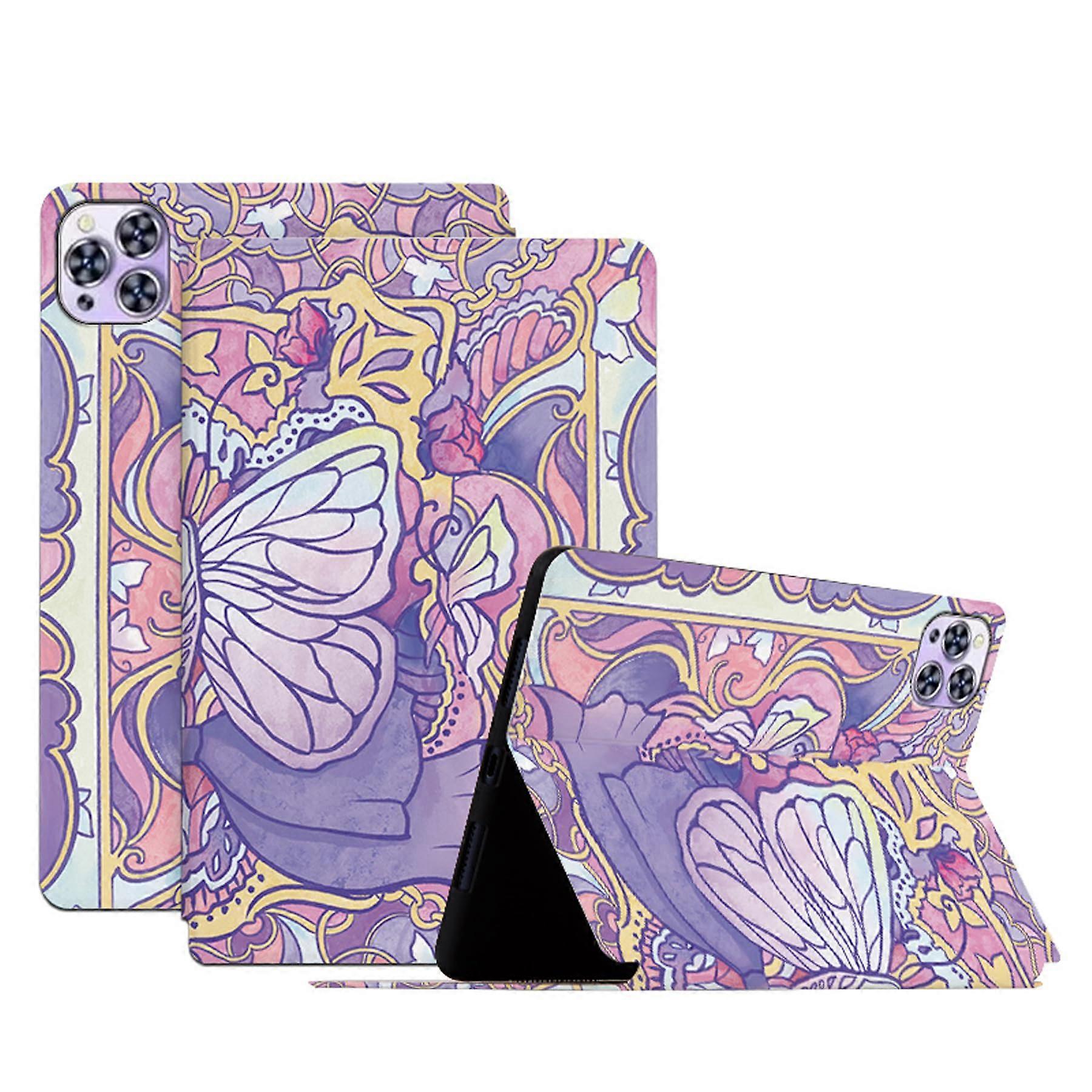 PU Leather Butterfly Flower Flip Stand Cover with Auto Wake/Sleep for TCL Tab 10L Gen 2 8492A
