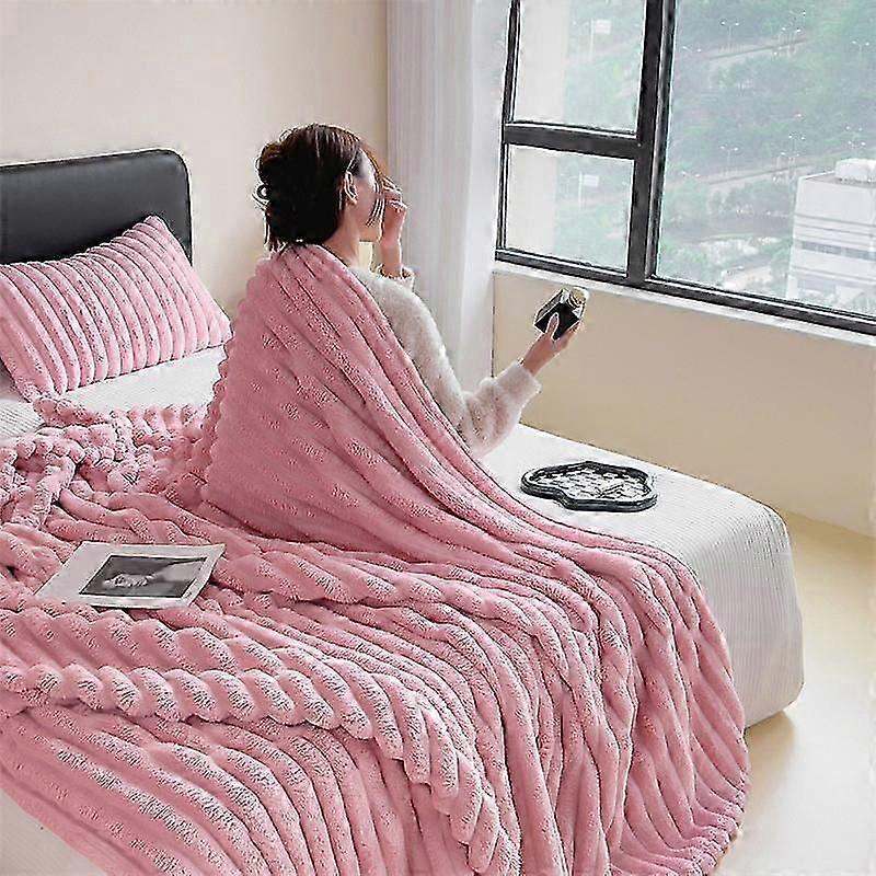 1PC Solid Color Warm Thickened Car Plush Double-Sided Rabbit Fleece Blanket Office Pet Blanket Super-Soft