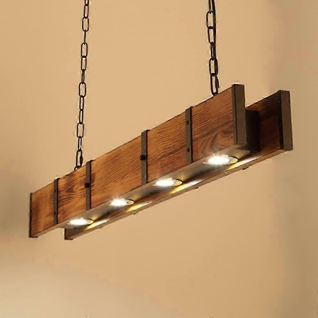 Rustic Wooden Pendant Light LED Retro Dining Table Hanging Light Adjustable