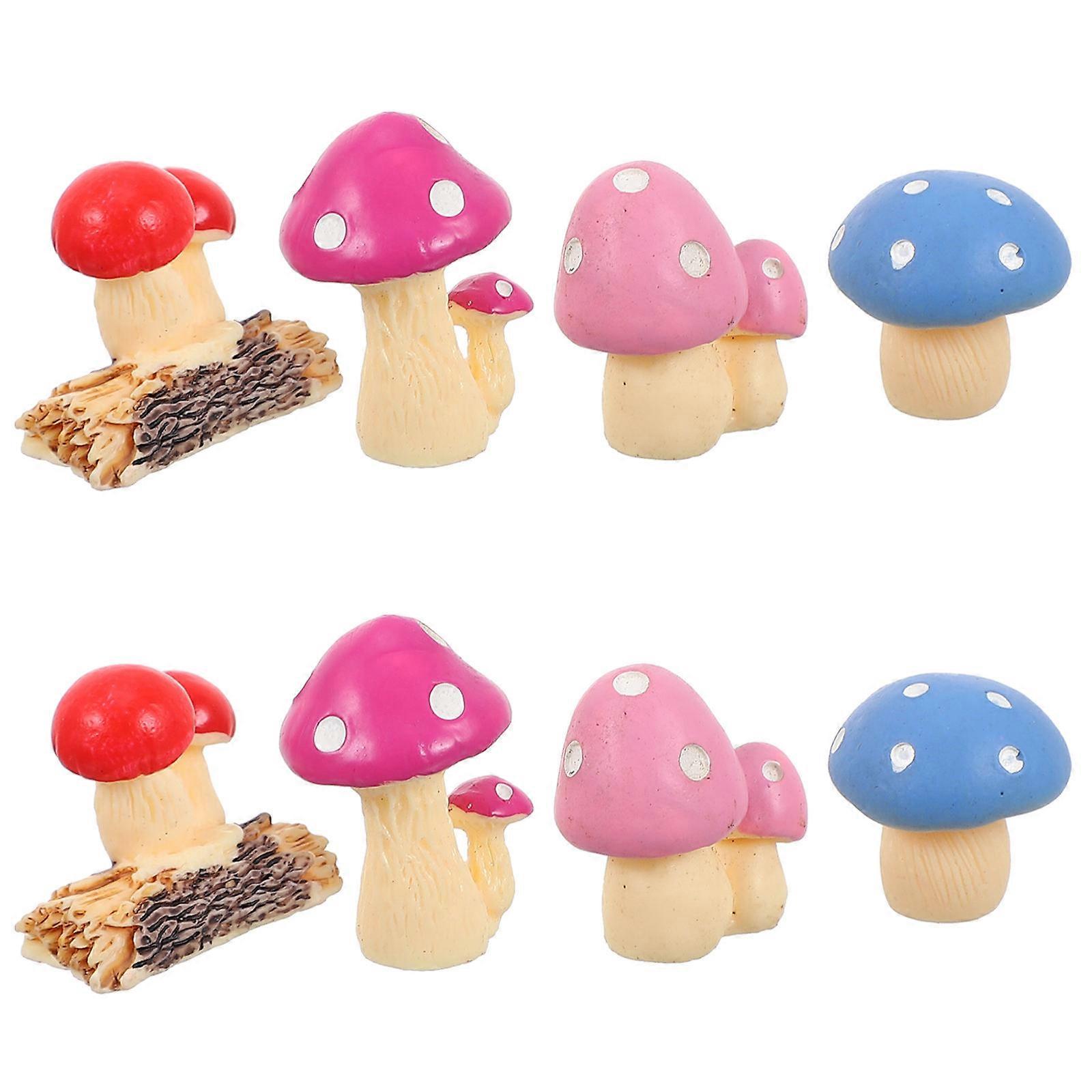 Decorative Resin Mushroom Garden Ornament Assorted Color Durable Material 8Pcs