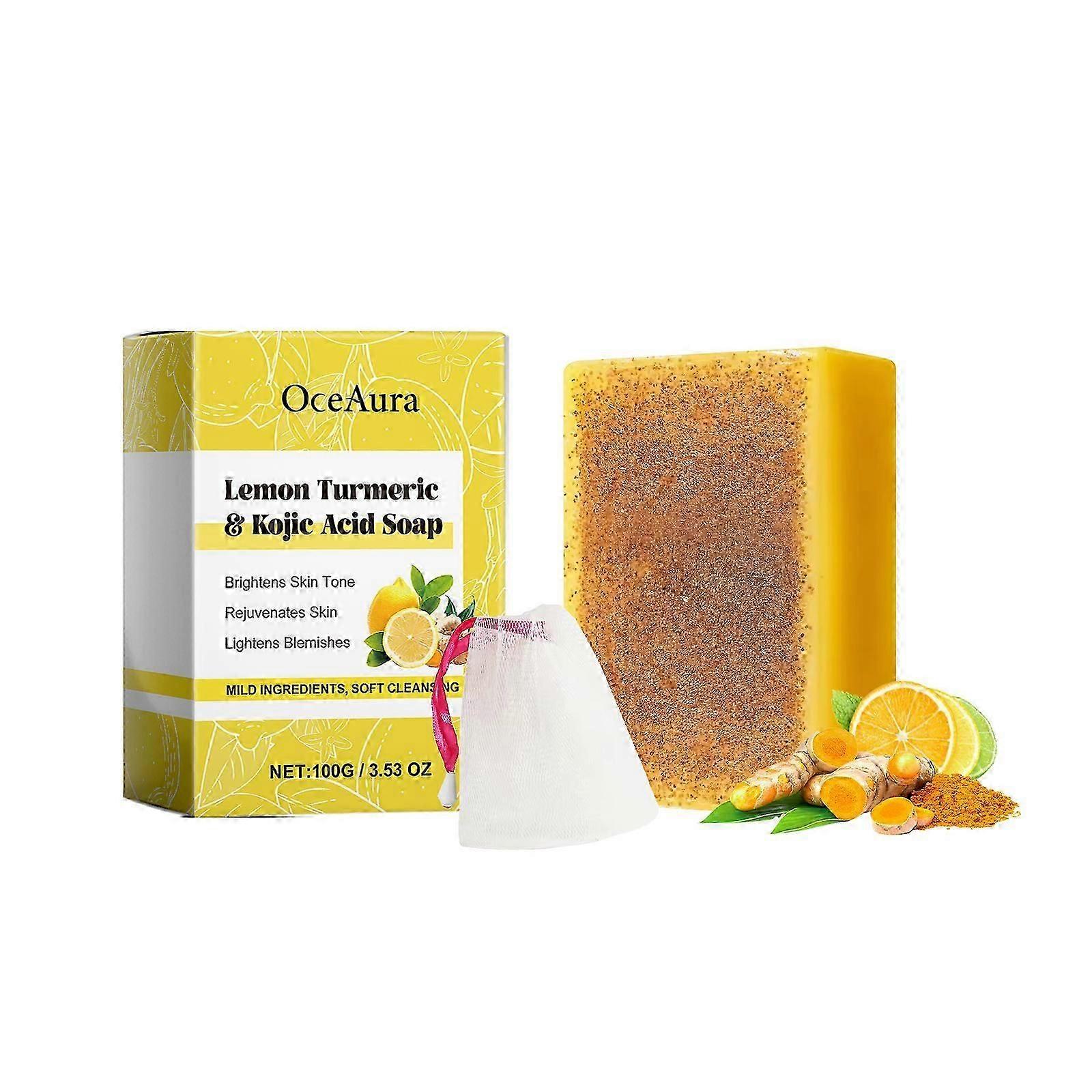 OceAura Lemon Brightening Turmeric Curcumin Soap is a gentle cleansing and moisturizing soap that leaves the skin refreshed and delicate