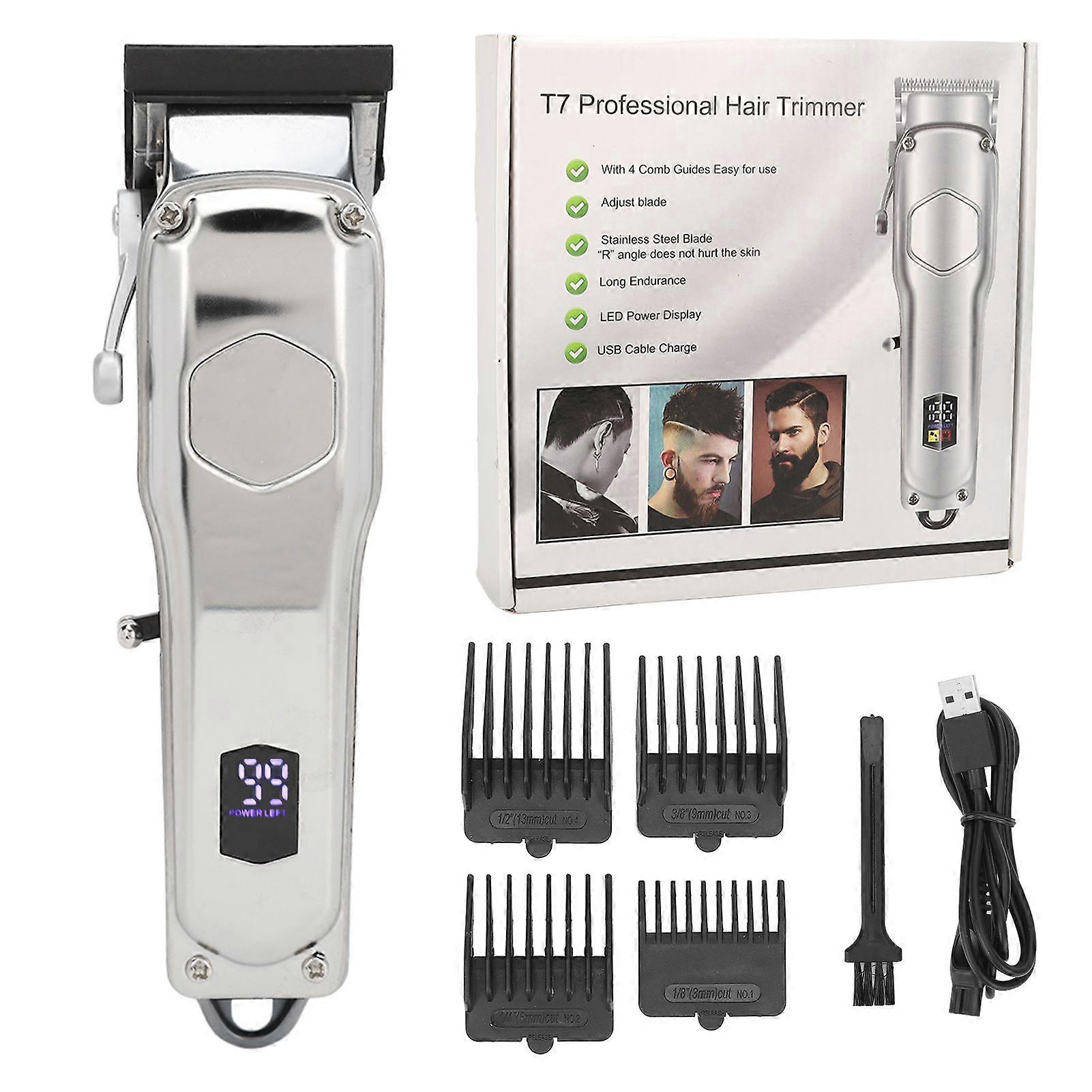 Electric Hair Trimmer Rechargeable Low Noise Safe Digital Display Cordless Beard Hair Clipper with Guide Combs for Men