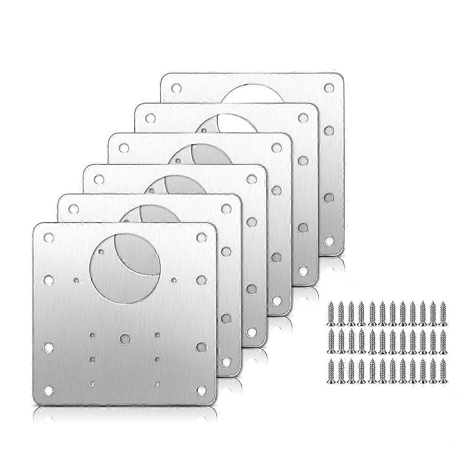 6 Pcs Cabinet Hinge Repair Plate Kit with Screws, Door Hinge Brackets