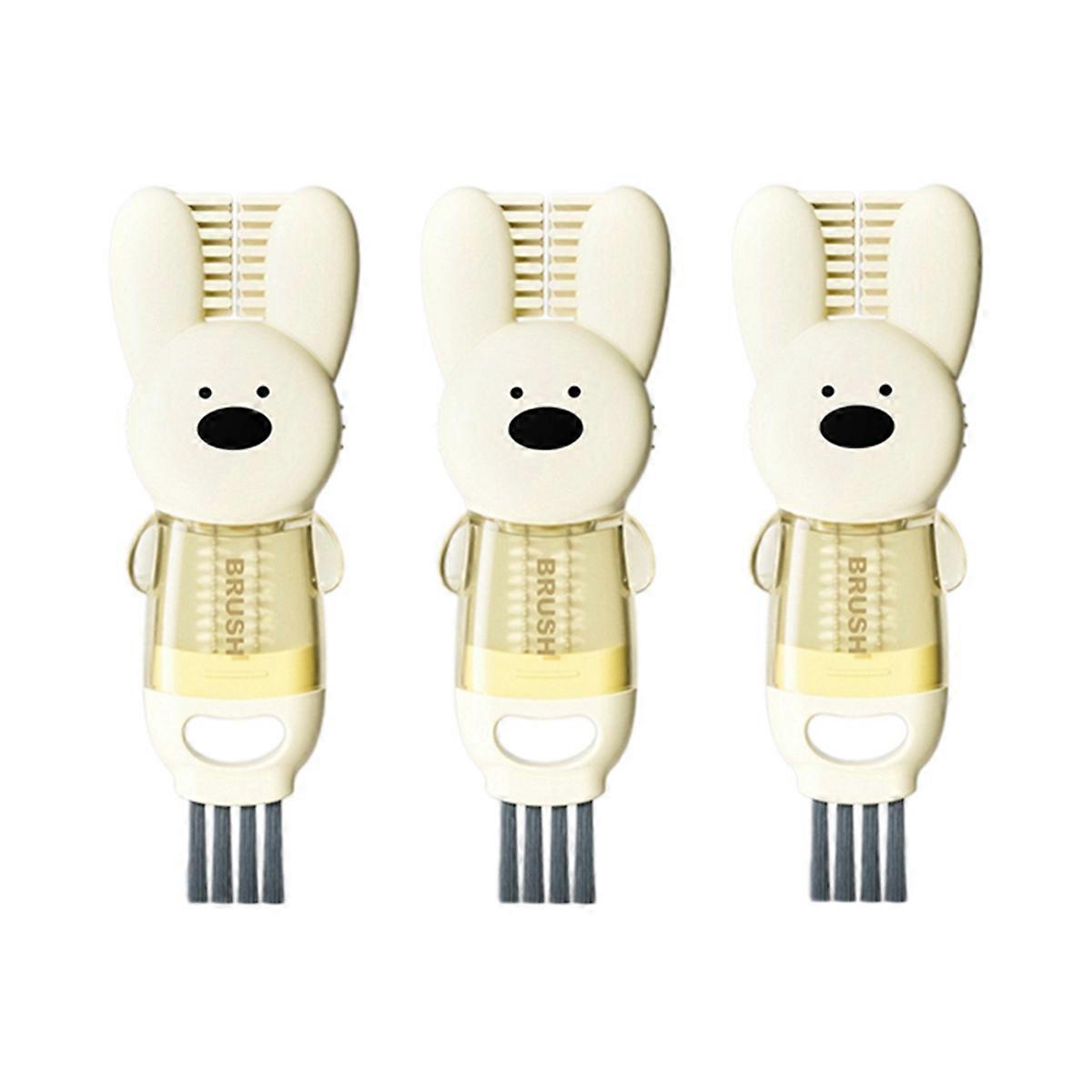 3pcs Lid Brush Multi-Functional Cleaning Brush Beige