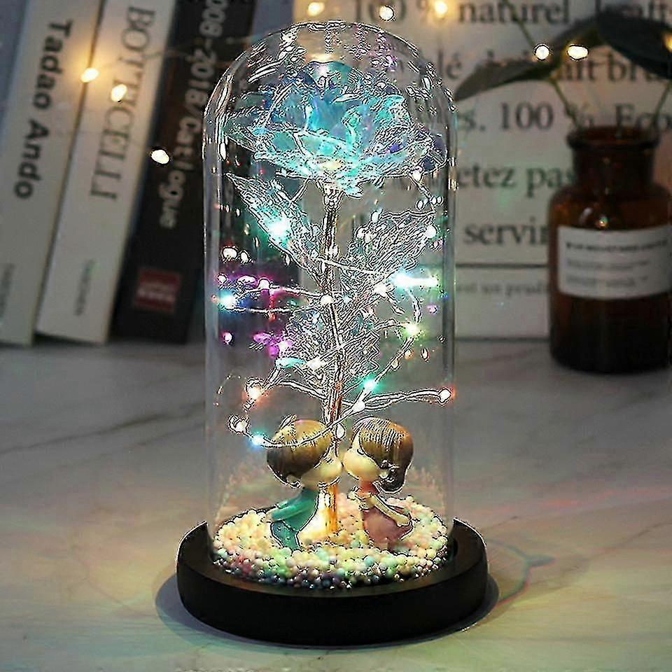 Led Enchanted Galaxy Rose Eternal 24k Gold Foil Flower With Fairy String Lights In Dome For Christmas Valentine"s Day Gift