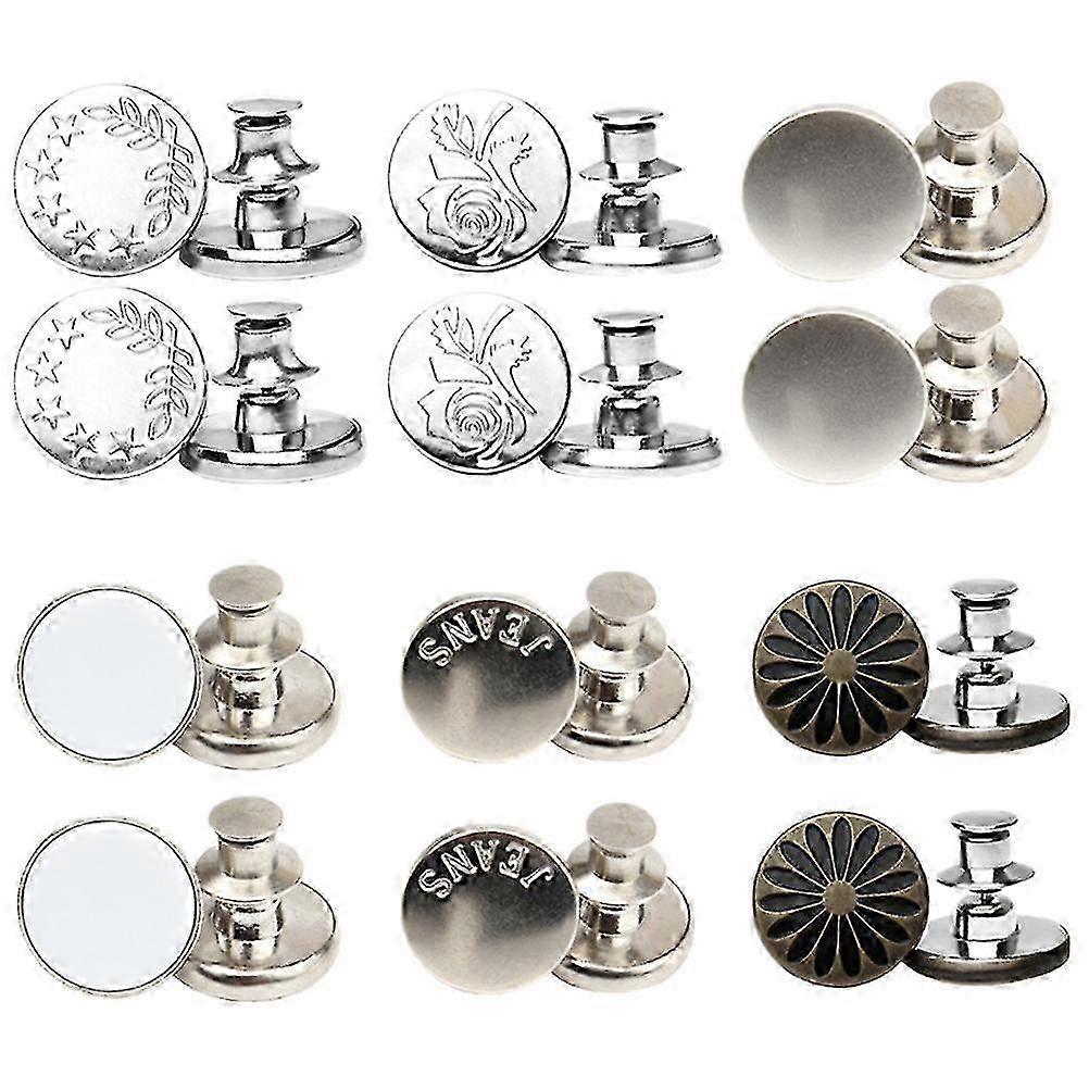12 Pcs Instant Button Adjustable Jeans Button Nail Free Removable Waist Buckle