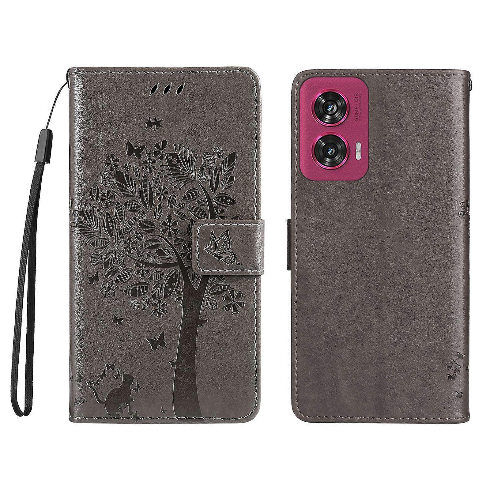 For Motorola Edge 50 Fusion 5G Phone Case with Stand Cat Tree Pattern Leather Wallet Mobile Cover