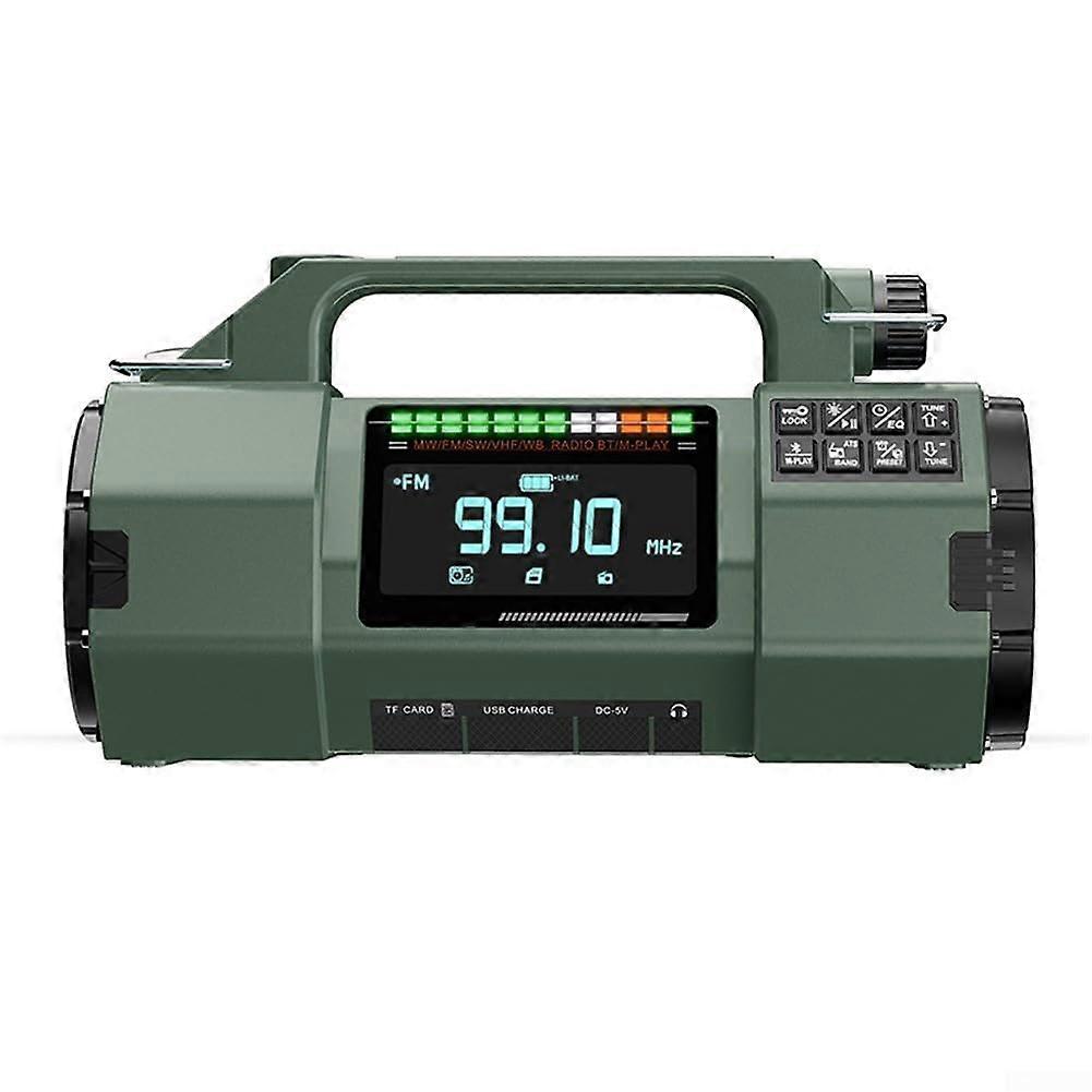 Portable Radio With Hand Crank Solar Charging, Solar Powered Portable Radio, Hand Crank Radio, Bright Flashlight, Green