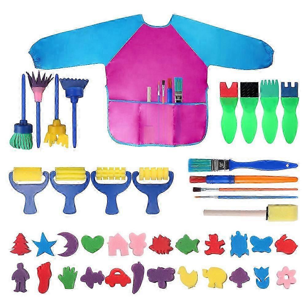 42-Piece Children's Paint Brushes and Sponge Kit - Complete Drawing Tools for Creative Art Projects