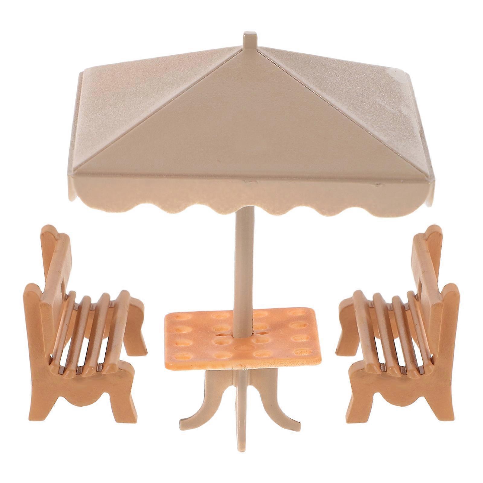 Miniature Garden Set Dollhouse Park Bench and Parasol for Decor 3Sets