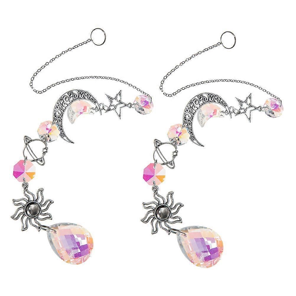 Sun Catcher Ornament With Chain For Home Garden Decor 2Pcs Elegant Design Pendant Reflecting Light