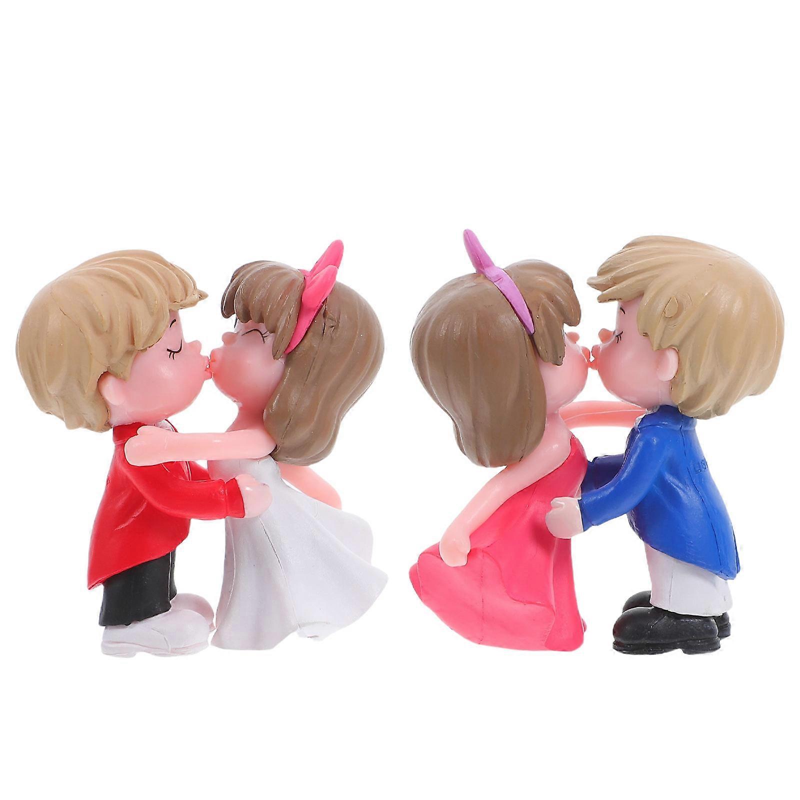 Couples Cake Topper Plastic Ornament for Dashboard Decoration 4Pairs