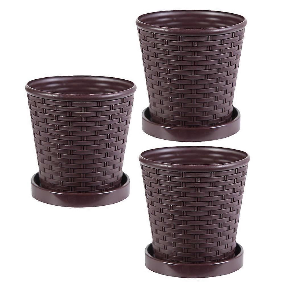 Resin Succulent Flowerpot Simple Plant Pots with Tray 6Sets for Office