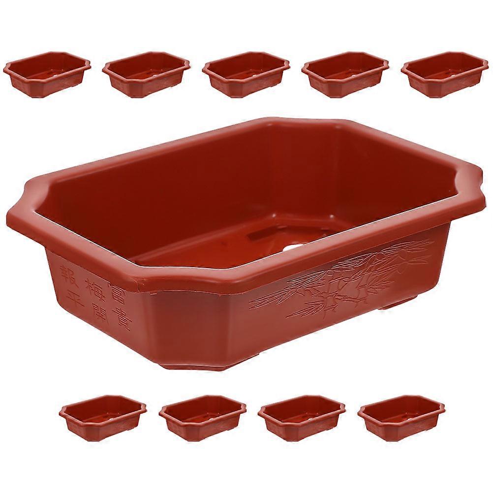 Dark Red Plastic Bonsai Training Pots Rectangular Planter Pot for Planting 30Pcs