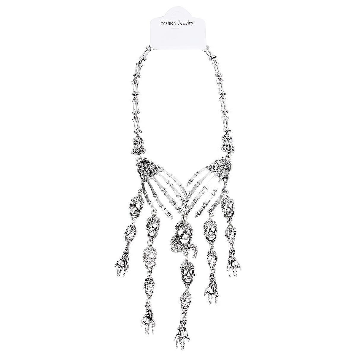 Exaggerated Skull Chain for Adornment 2Pcs Silver Halloween Neck Accessory